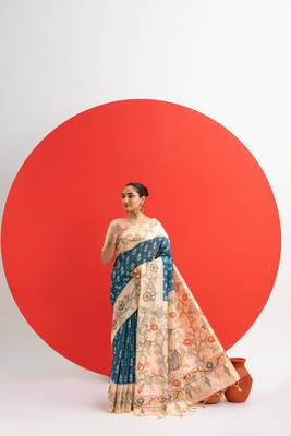 Women rama art silk handloom saree 1
