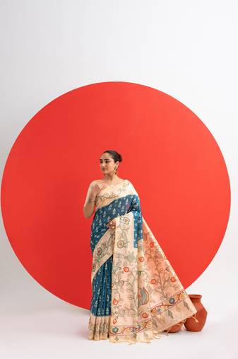 Women rama art silk handloom saree