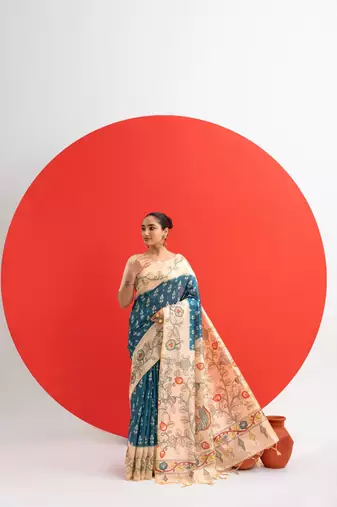 Women rama art silk handloom saree