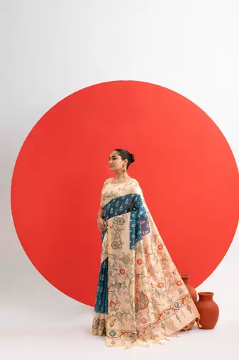 Women rama art silk handloom saree