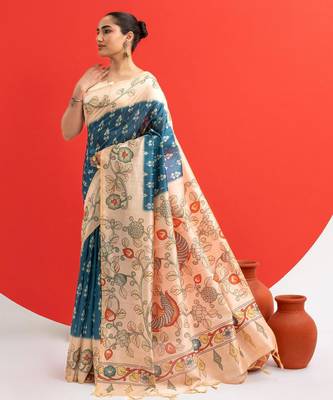 Women rama art silk handloom saree 3
