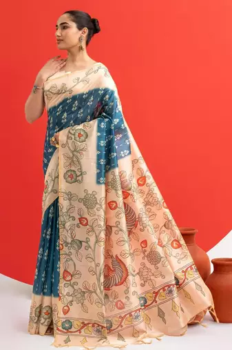 Women rama art silk handloom saree