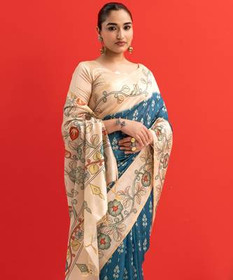 Women rama art silk handloom saree 4