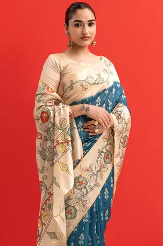 Women rama art silk handloom saree