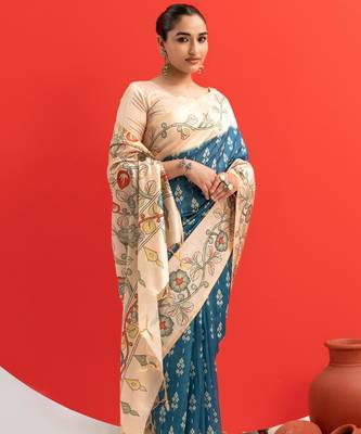 Women rama art silk handloom saree 5