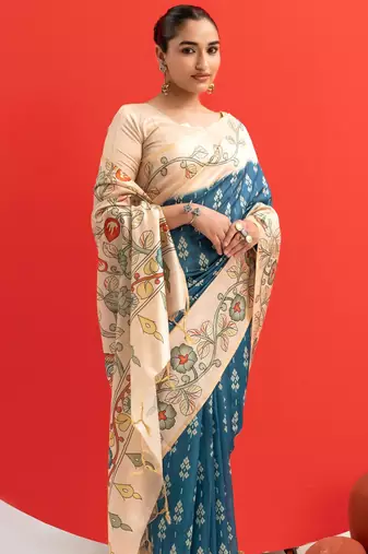 Women rama art silk handloom saree