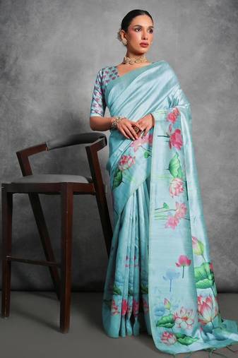 Women rama green art silk handloom saree