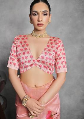 Women peach art silk handloom saree 2