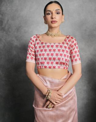 Women pink art silk handloom saree 2