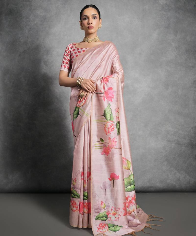 Women pink art silk handloom saree