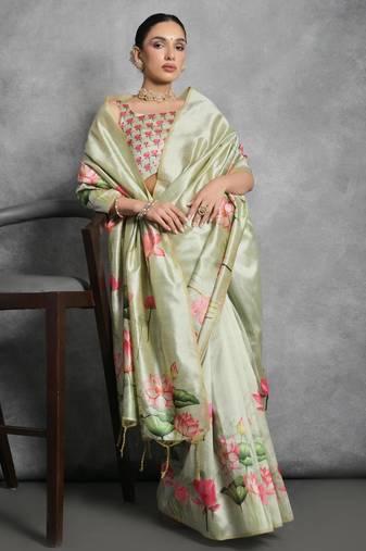 Women pista art silk handloom saree