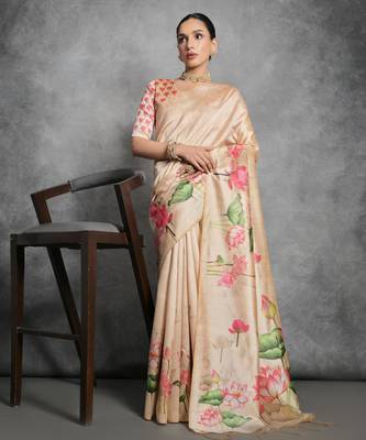 Women yellow art silk handloom saree 3
