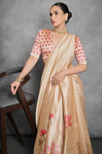 Women yellow art silk handloom saree