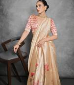 Women yellow art silk handloom saree