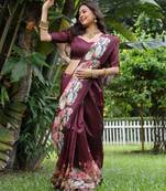 Women wine art silk handloom saree