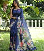 Women blue art silk handloom saree