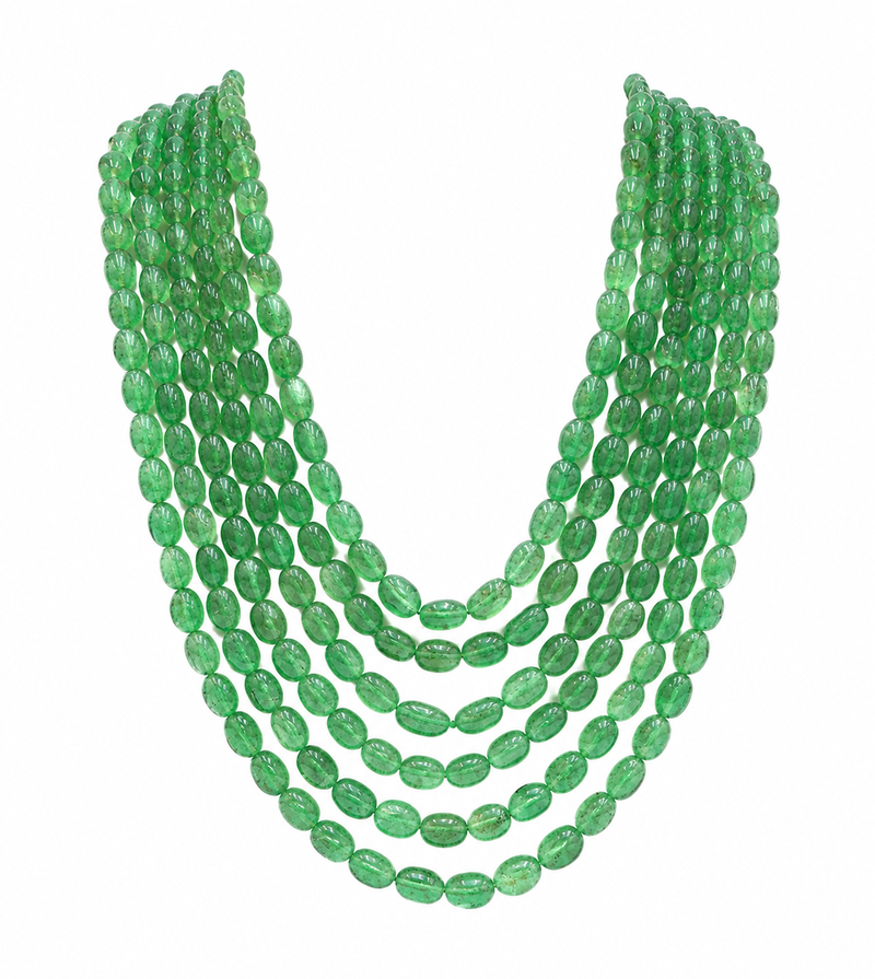 oval shape 6 rows precious emeralds uncut 