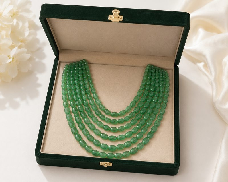 oval shape 6 rows precious emeralds uncut 