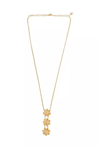 Golden triple drop flower pendant necklace