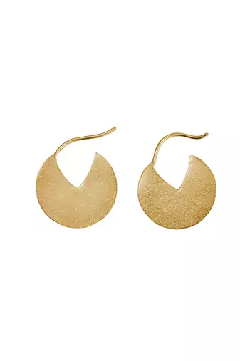 Golden crescent disc earrings