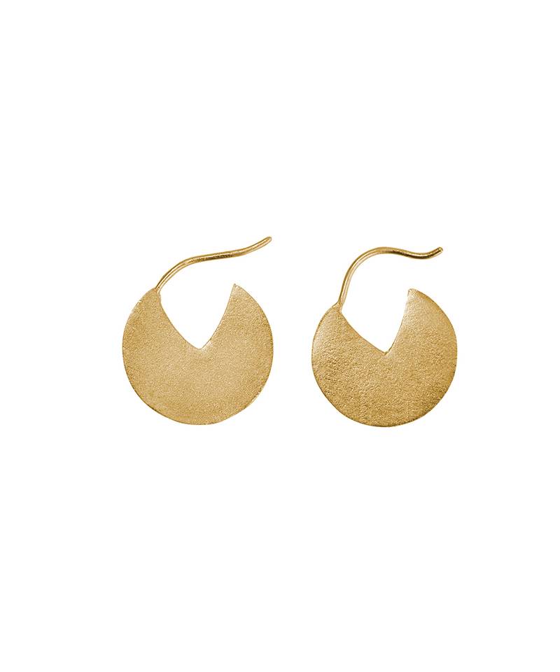 Golden crescent disc earrings