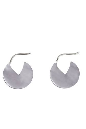 Silver crescent disc earrings
