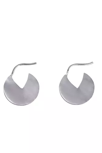 Silver crescent disc earrings