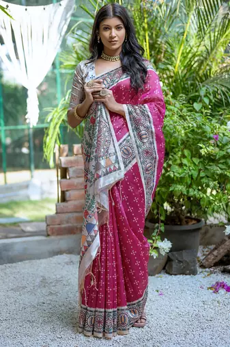 Women pink art silk handloom saree