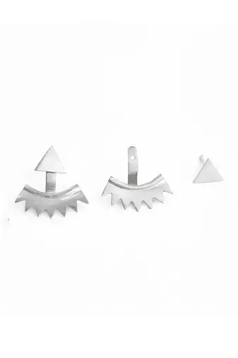 Silver traingular jacket earrings