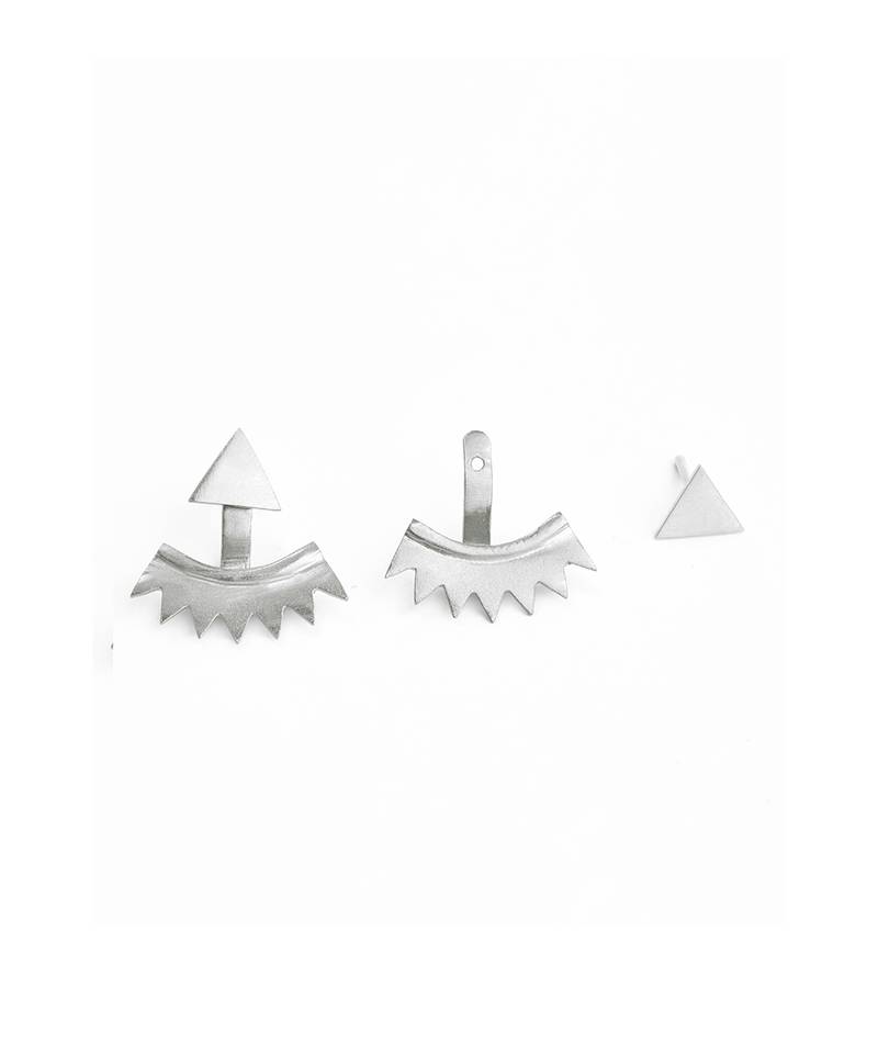 Silver traingular jacket earrings