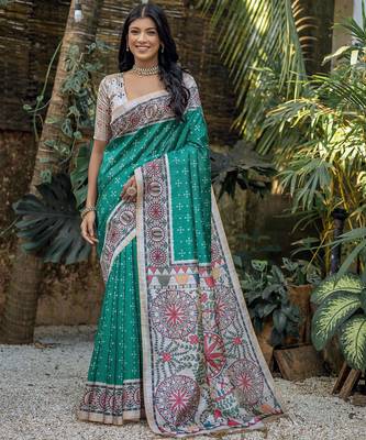 Women blue art silk handloom saree 1