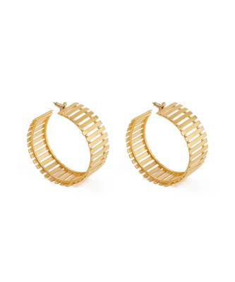 Golden striped fence hoops earrings 1