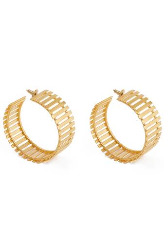 Golden striped fence hoops earrings