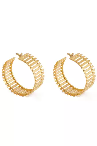 Golden striped fence hoops earrings