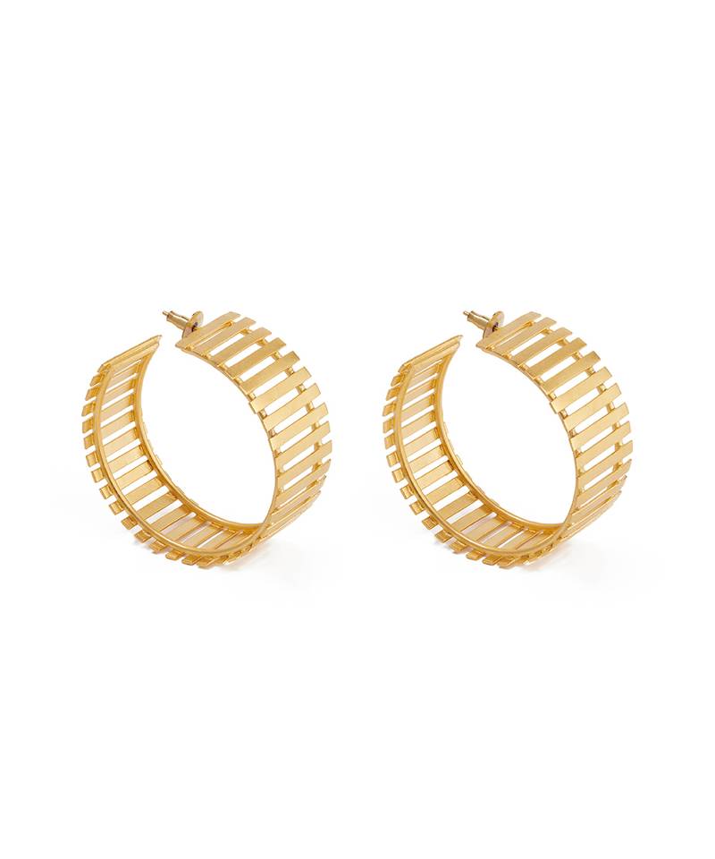 Golden striped fence hoops earrings