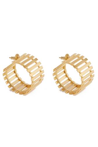 Golden striped fence mini hoops earrings