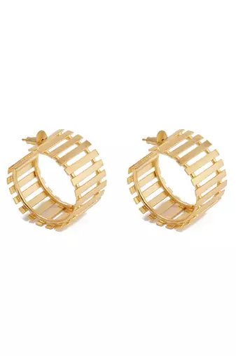 Golden striped fence mini hoops earrings