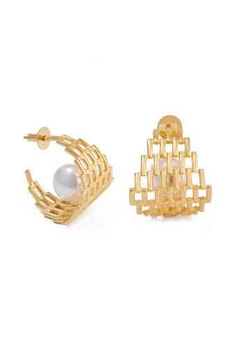 Golden textured baroque pearl hoops