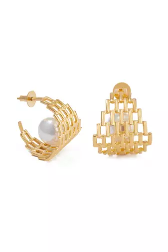 Golden textured baroque pearl hoops