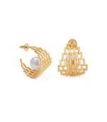 Golden textured baroque pearl hoops
