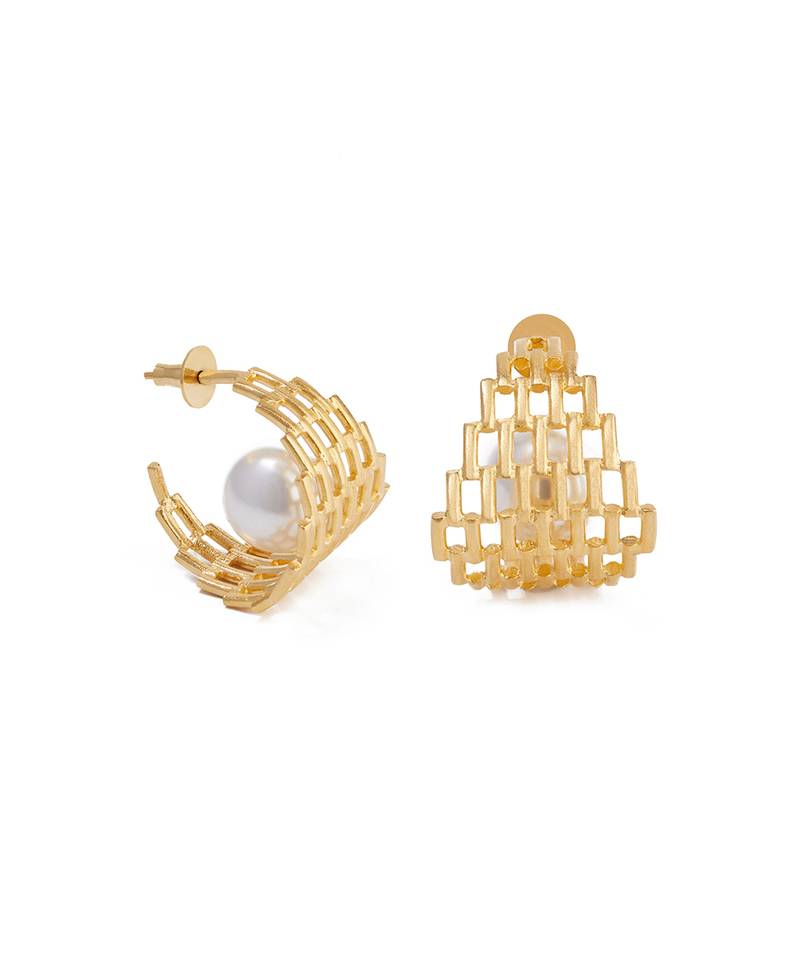 Golden textured baroque pearl hoops