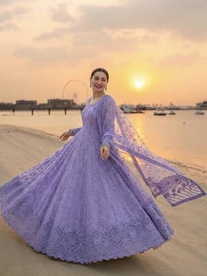 Lavender Colour Gown Suit Set Designer Anarkali Suit Set With Dupatta 1