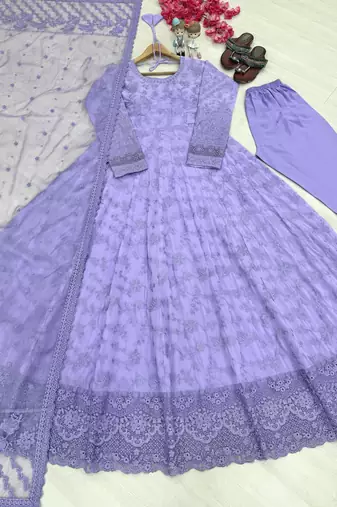 Lavender Colour Gown Suit Set Designer Anarkali Suit Set With Dupatta