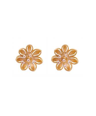 Golden pearly flower stud earrings 1