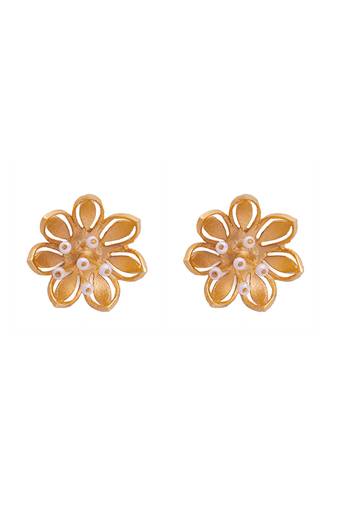 Golden pearly flower stud earrings