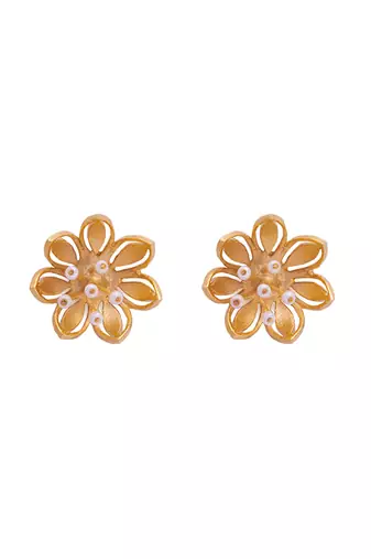 Golden pearly flower stud earrings