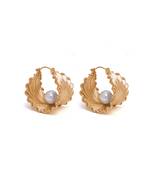 Gold plated pearls carved hoop earrings