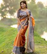 Women orange art silk handloom saree