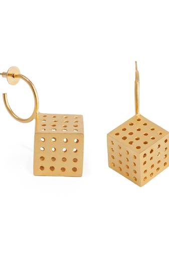 Gold mini cubical hoops earrings