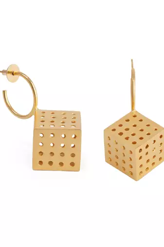 Gold mini cubical hoops earrings